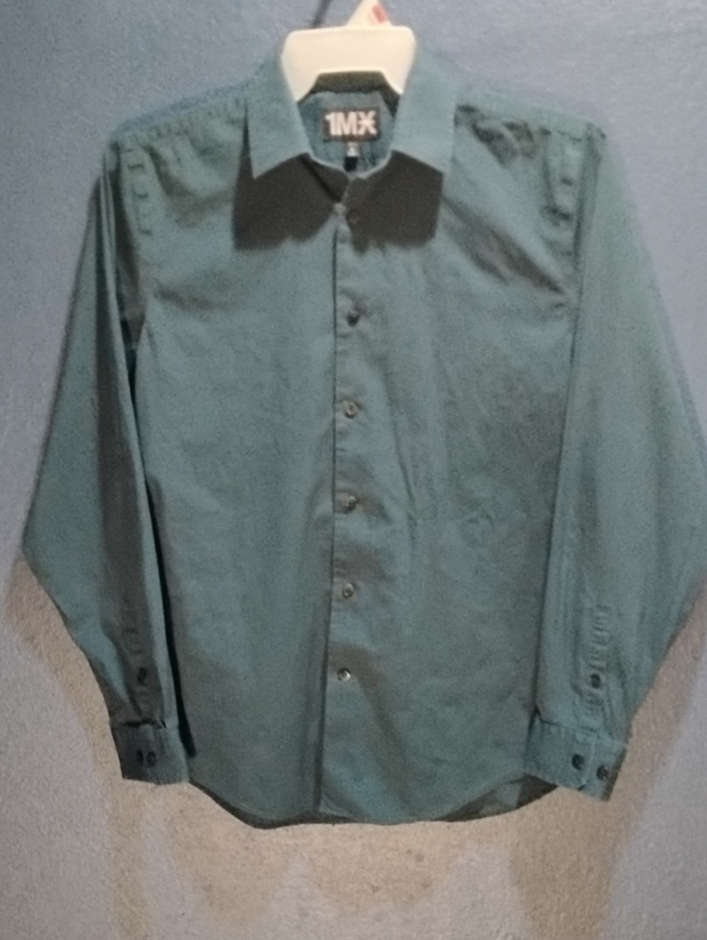 Express Men's Teal/Blue Long-Sleeve Dress Shirt